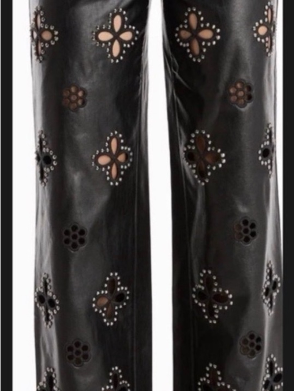 The Noli Shop Studded Cutout Leather Wide-Leg Pants - Black - Picture 5 of 5